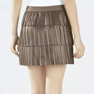 BCBGMAXAZRIA Zana Tiered Spanish Moss Taupe Mini Pull On Skirt Women's Size S